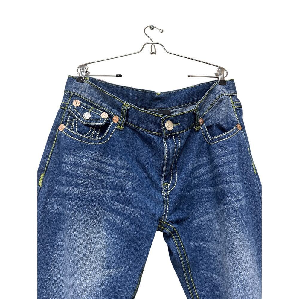 Authentic True Religion Mens Jeans Green Stitch y2k Medium Wash Size 40 FLAWED - Picture 4 of 15